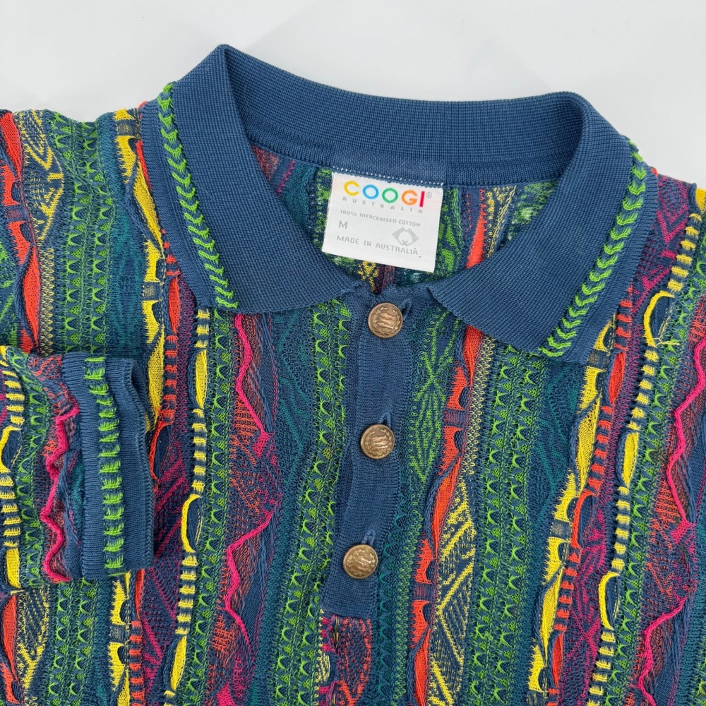 Coogi Australia Mens Size M Long Sleeve Polo Shirt Multicolor Textured Knit